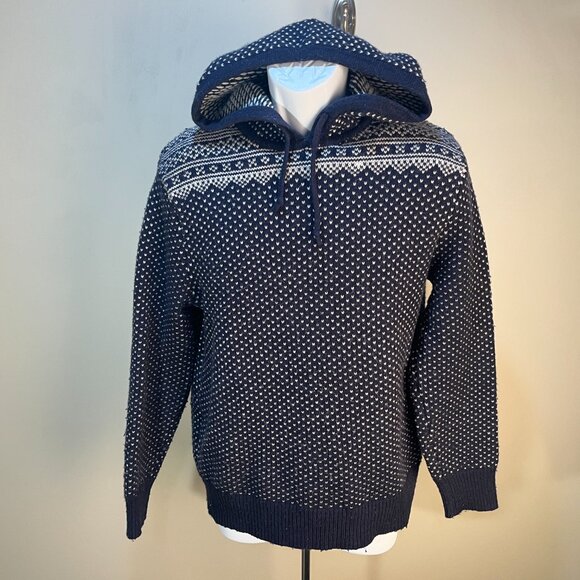J. Crew Men's dark blue & white birds eye lambs wool blend hooded Sweater S - Picture 2 of 5